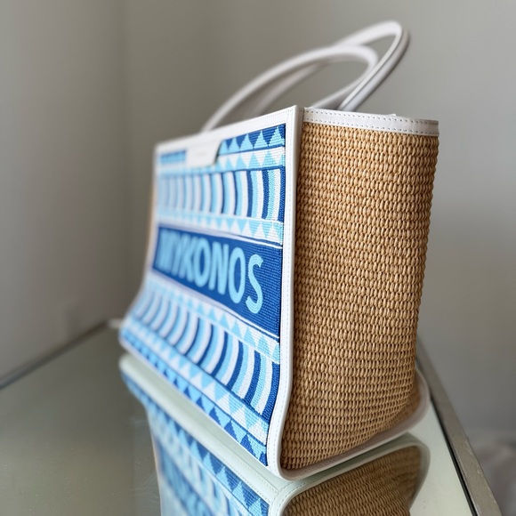 Like New AQUAZZURA Mykonos leather-trimmed beaded raffia tote $1,750 - Picture 7 of 12